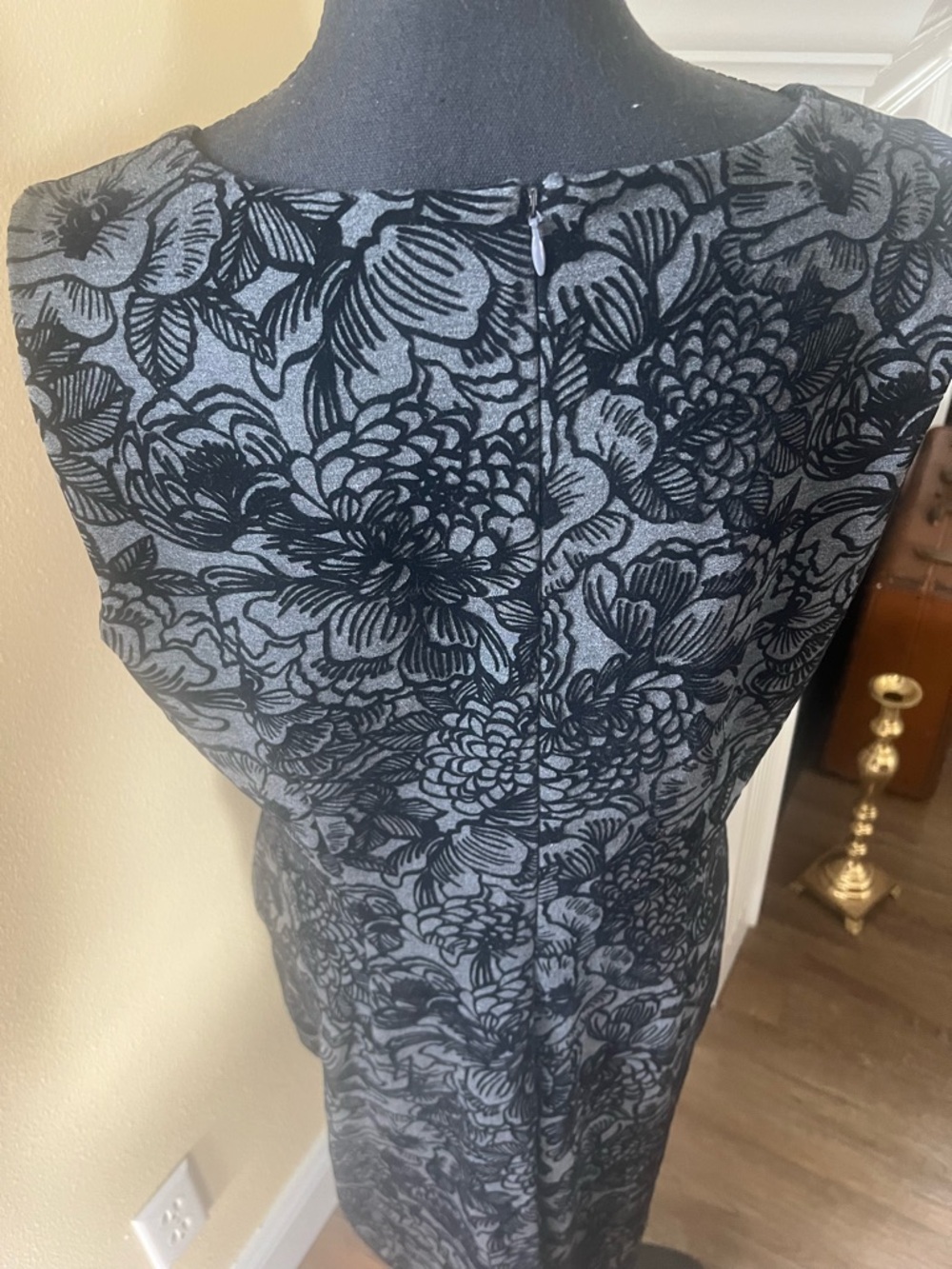 Lands' End Charcoal Grey and Black Floral Burnout Midi Dress. Size 14 Tall. - Picture 6 of 11